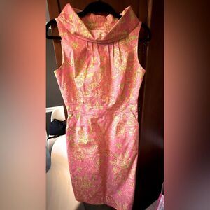 Lilly Pulitzer Secret Garden Lulu Cowl Neck Shift Dress Pink Daiquiri Rare